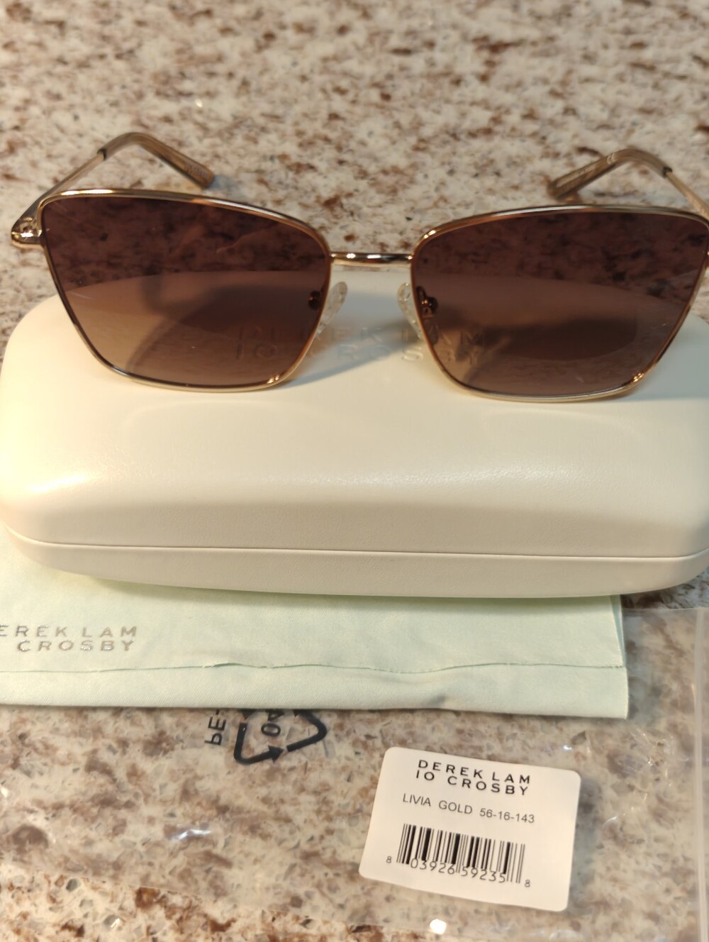 New Derek Lam 10 Crosby Livia Gold Square Sunglasses with Case